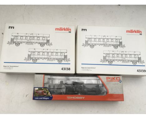 Piko hobby OO scale boxed steam locomotive and Marklin #43138 and 43139 boxed Wagon sets