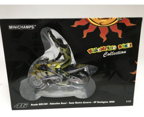 Minichamps, 1:12 scale, Valentino Rossi collection, Honda NSR 500, team Nastro Azzurro, GP Donington 2000, boxed , limited ed