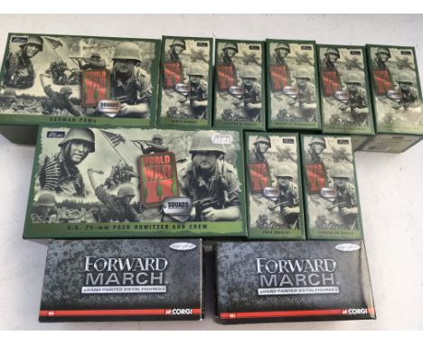 Britains boxed WWll figures and Corgi forward march hand painted metal figures
