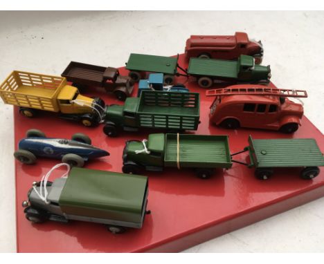 Dinky toys, loose from trade boxes, a collection of Diecast vehicles including petrol tanker with scarce red wheels, 2x truck