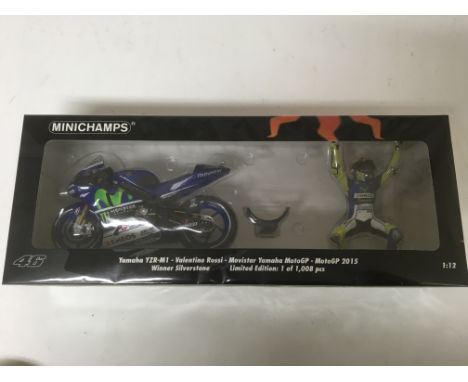 Minichamps, 1:12 scale , Valentino Rossi collection, Yamaha YZR-M1/ Figurine, Movistar Yamaha MotoGP 2015, winner Silverstone