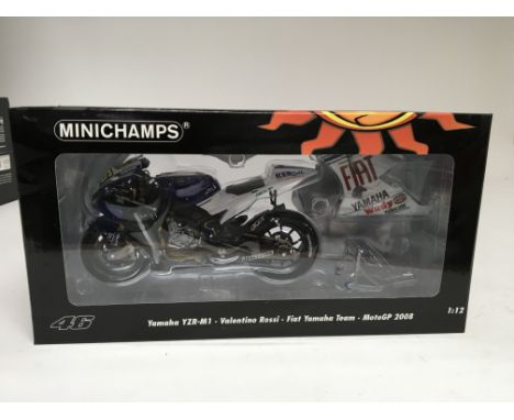 Minichamps, 1:12 scale, Valentino Rossi collection, Yamaha YZR-M1, Fiat Yamaha team, MotoGP 2008, boxed,