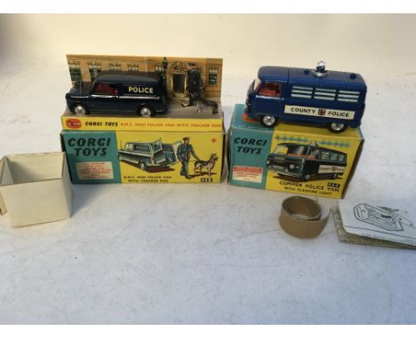Corgi toys, boxed Diecast vehicles including # 448 BMC Mini police van with tracker dog and #464 Commercial police van with f