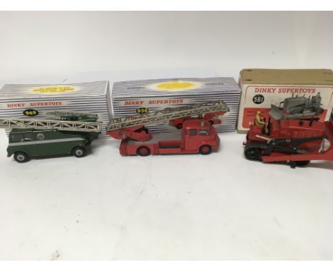 Dinky Supertoys, with box lids only , Diecast vehicles including #969 BBC TV Extending mast vehicle, #965 Turntable Fire Engi