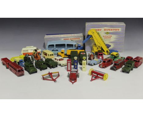 A collection of Dinky Toys and Supertoys vehicles, including a No. 982 Pullmore car transporter with loading ramp, a No. 964 