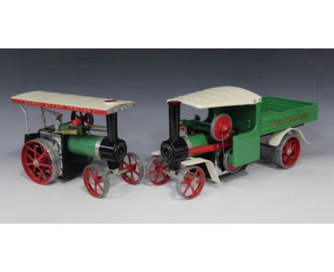 A small collection of Mamod items, including a steam wagon, a traction engine, a road roller, a trailer, a log trailer, an 0-