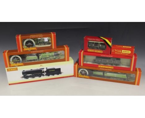 Four Hornby Railways gauge OO locomotives, comprising a No. R.059 0-6-0 class 2721 pannier tank locomotive, a No. R.374 2-6-2