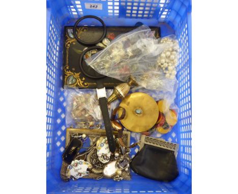 Collectables and items of personal ornament: to include a lady's gold coloured metal cased wristwatch, faced by a white ename