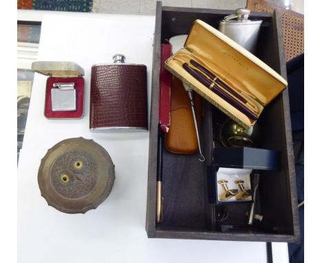 A mixed lot: to include a 19thC enamelled blue oval patch box, the lid inscribed 'Efteem the Giver'       S