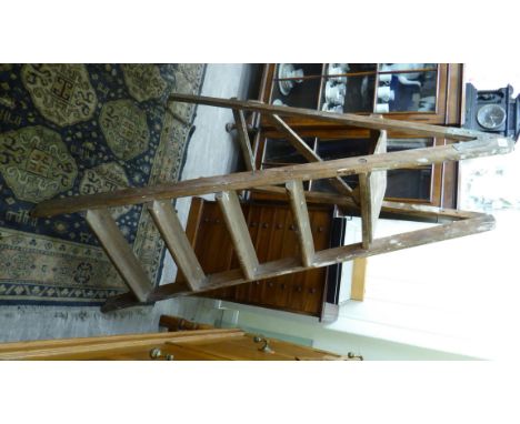 An early 20thC pine five tread step ladder       LSB
