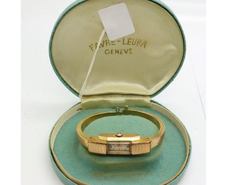 FAVRE-LEUBA: Geneve gold plated Art Deco style ladies bangle wristwatch, not working at lotting. UK P&amp;P Group 1 (£16+VAT 