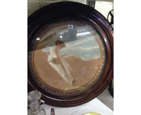 A large circular framed and glazed Art Nouveau print in original frame: The Sea Hath Its Pearls after William Henry Margetson