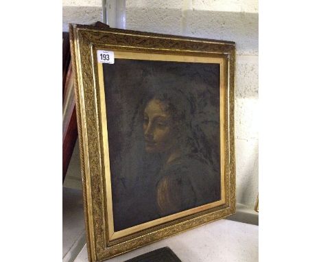 A gilt framed pre - Raphaelite style oil on canvas: Portrait of a young girl.