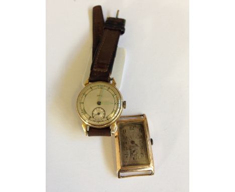 A 9 carat gold cased early 20th century Smiths wristwatch on leather strap together with a 9 carat gold cased Art Deco wristw