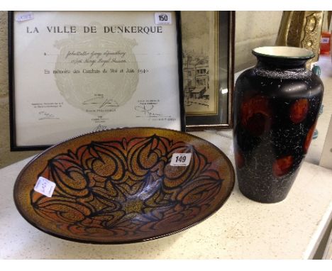 A Poole Pottery Aegean bowl, shape 57 together with a Living Glaze vase.