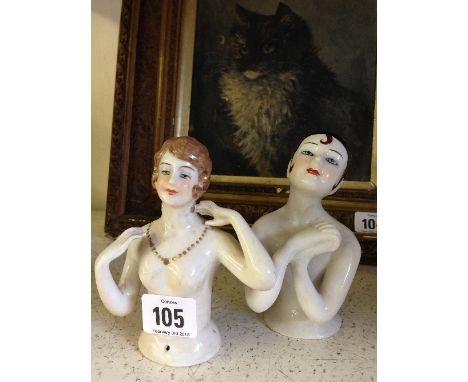 Two Art Deco style china half dolls.