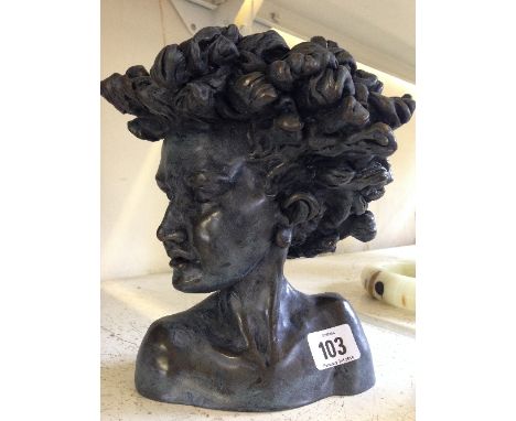 R Moll: A limited edition bronzed bust: Young girl with curly hair.
