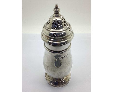 Mappin &amp; Webb; A Hallmarked Silver Sugar Shaker, Sheffield 1963(?), of plain baluster form, the detachable lid with pierc