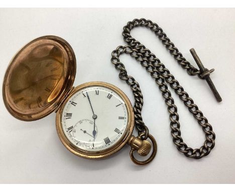 A Gold Plated Cased Openface Pocketwatch, the unsigned white dial with black Roman numerals and seconds subsidiary dial, with