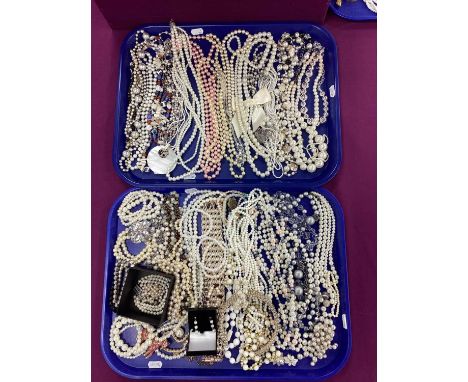 A Selection of Imitation Pearl Bead Jewellery, including bracelets, necklaces, etc :- Two Trays