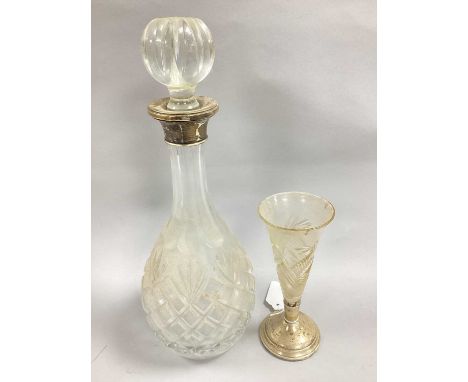 A Hallmarked Silver Mounted Decanter, (makers mark worn), Birmingham 1992, of baluster form with circular stopper, together w