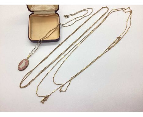 Wedgwood Pink and White Jasperware Hallmarked Silver Gilt Pendant, on a gilt chain (clasp stamped "Sterling"); two further ch