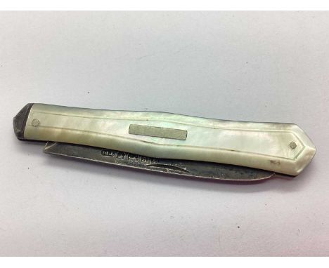 A Victorian Hallmarked Silver Single Blade Folding Fruit Knife, T.M, Sheffield 1869, the shaped scales with vacant rectangula