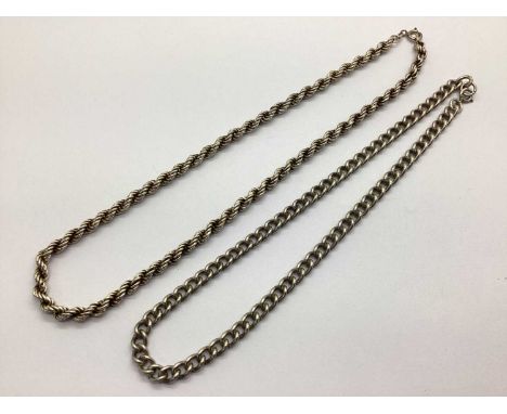 A Hallmarked Silver Ropetwist Chain, approximately 40cm long, together with a chunky curb link chain, stamped "STERLING", 35c