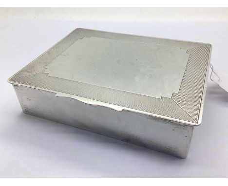 Mappin &amp; Webb; A Hallmarked Silver Cigarette Box, Birmingham 1969, of rectangular form, the hinged lid with partial engin