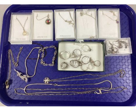 An Assortment of Jewellery, to include various "925" chains suspending stone set pendants, novelty aligator brooch, fancy lin