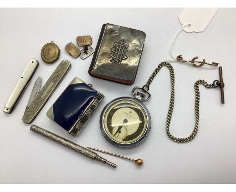 A Collection of Vintage and Later Items, to include a 9ct gold horseshoe stock pin (lacking pin), an Edwardian hallmarked sil