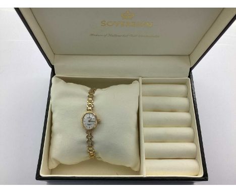 Sovereign; A 9ct Gold Cased Ladies Wristwatch, the signed oval white dial with line markers, to 9ct gold integral openwork pa