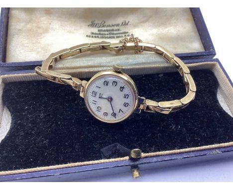 Tudor Royal; A 9ct Gold Vintage Ladies Wristwatch, the signed white dial with black Arabic numerals, within plain circular ca