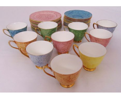 Royal Albert Gossamer polychromatic teaset to include cups, saucers and plates for ten place settings