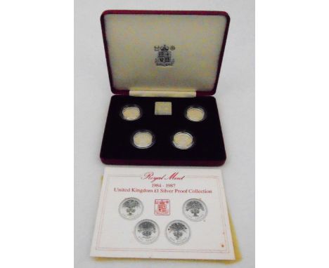 Royal Mint 1984-1987 United Kingdom £1 silver proof collection cased set to include COA