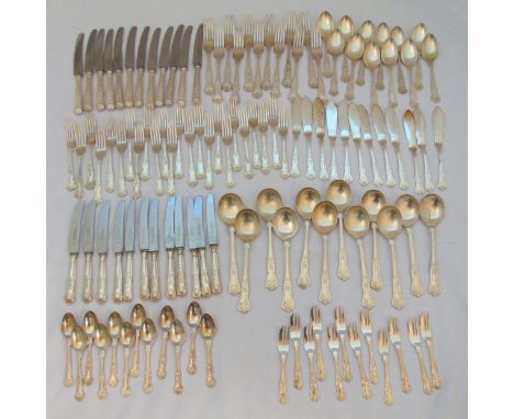 Webber and Hill Kings pattern silver plated flatware for twelve place settings to include knives, forks, spoons, soup spoons,