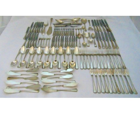 A quantity of Dutch silver and silver plated beaded border flatware to include spoons, forks and fish eaters, approx weight o