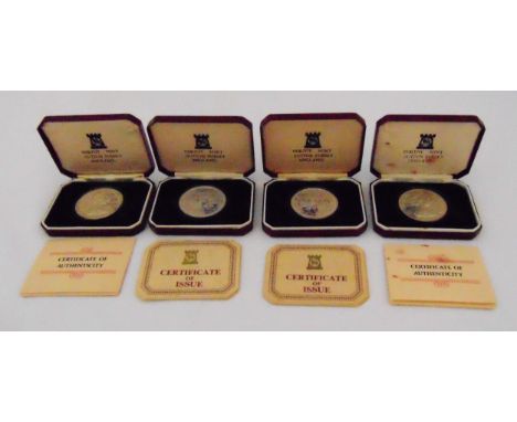 Four Pobjoy Mint Sterling silver crowns in original fitted cases to include COAs