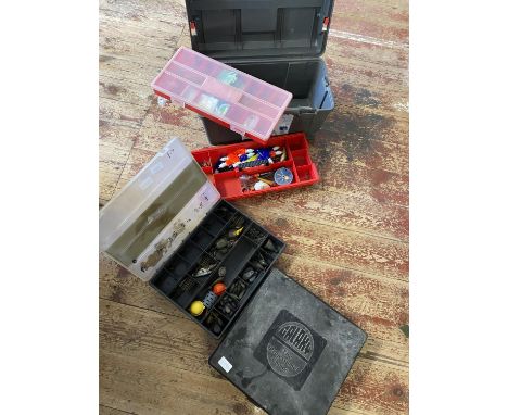 A selection of assorted fishing accessories, shipping unavailable