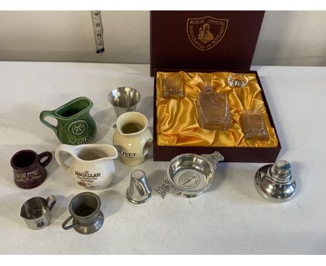 A boxed Burns crystal whiskey set with a selection f Scottish and other brewiana 