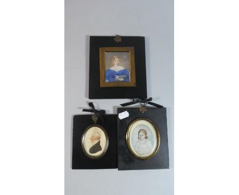 A Collection of Three 19th Century Framed Portrait Miniatures 