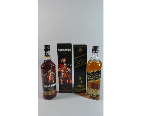 A 70cl Bottle of Captain Morgan Rum and Johnnie Walker Black Label Scotch Whisky Both with Cardboard Cartons 