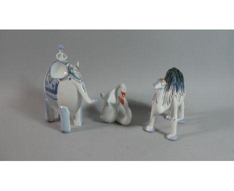 Three Hungarian Ceramic Ornaments of Elephant, Camel and Geese 