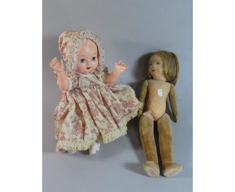 A Chad Valley Hygienic Toys Felt Doll and a Vintage Kader Plastic Doll 