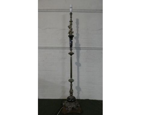 A Mid 20th Century Brass Mounted Standard Lamp with Cherub Support, AF 