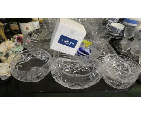 A Collection of Glass to Include Caithness Boxed Glass Paperweight, Cut Glass Bowls, Tray etc 