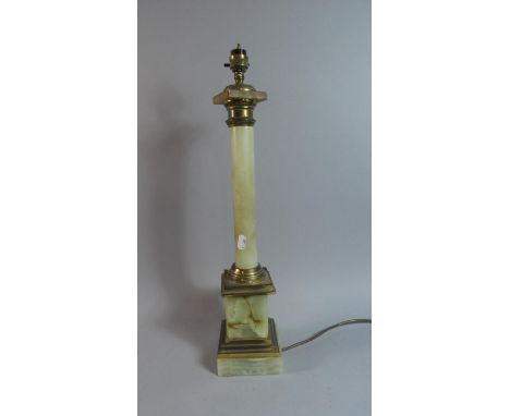 A Brass Mounted Onyx Table Lamp of Column form on Square Stepped Base, 50.5cm High 