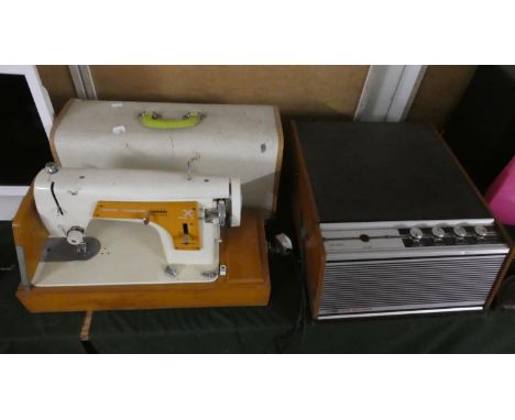 A Frister and Rossmann Sewing Machine (Missing cable) Together with a Vintage Record Player, Operating but no Sound 