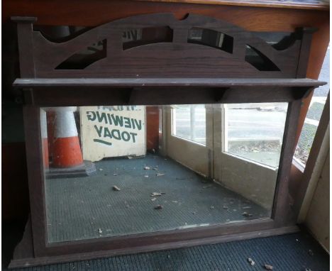 An Edwardian Oak Framed Over Mantle Mirror with Shelf, 105cm Wide 