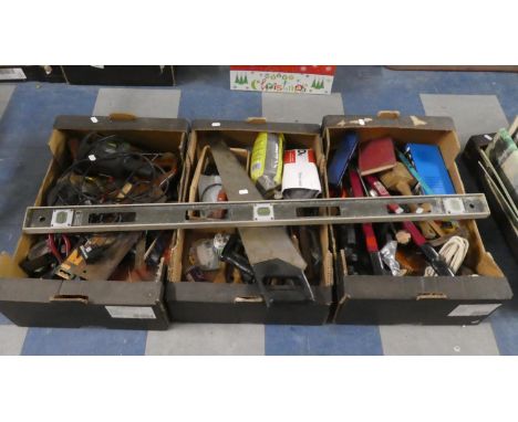 Three Boxes of Workshop Tools, Spirit Level Etc 